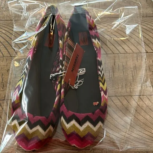 Missoni Designer 🧑‍🎨 Ballet 🩰 Flats 🥿 Chevron Zig Zag Knit 🧶 Fabric 70s 👀