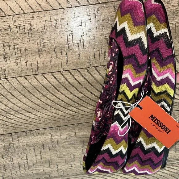 Missoni Designer 🧑‍🎨 Ballet 🩰 Flats 🥿 Chevron Zig Zag Knit 🧶 Fabric 70s 👀