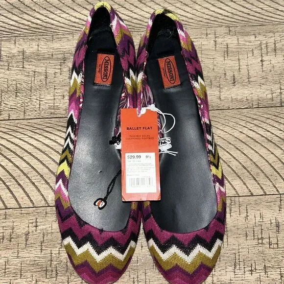 Missoni Designer 🧑‍🎨 Ballet 🩰 Flats 🥿 Chevron Zig Zag Knit 🧶 Fabric 70s 👀