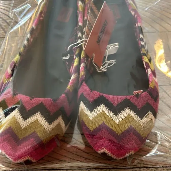 Missoni Designer 🧑‍🎨 Ballet 🩰 Flats 🥿 Chevron Zig Zag Knit 🧶 Fabric 70s 👀