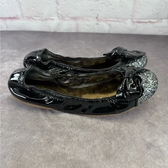 Miu Miu Black Glitter Bow Ballet Flats 38