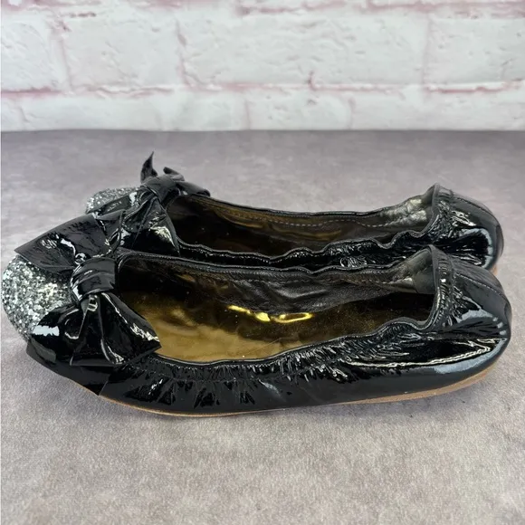 Miu Miu Black Glitter Bow Ballet Flats 38