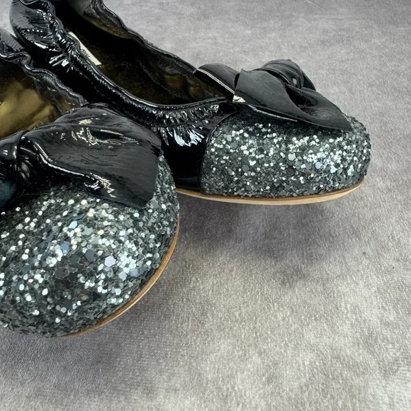 Miu Miu Black Glitter Bow Ballet Flats 38