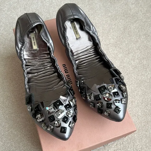 Miu Miu Button Jeweled Ballet Flats 41