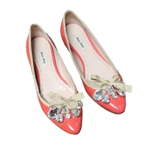 MIU MIU POINTED TOE CRYSTAL‎ BOW BALLET FLATS 5.5