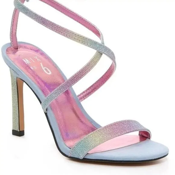 Mix No 6 Mesha Rainbow Sherbet Sparkle Tie Up Strappy Stiletto Heel Sandals