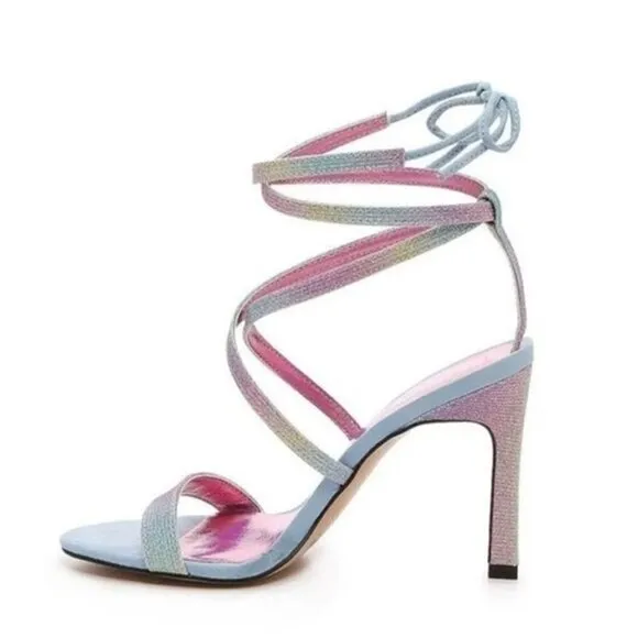 Mix No 6 Mesha Rainbow Sherbet Sparkle Tie Up Strappy Stiletto Heel Sandals