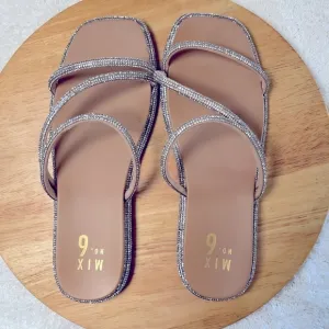 Mix No. 6 Moirea Women’s Rhinestone Sandals-Size: 9W/40-Flat Heel Shoes-Slip-On