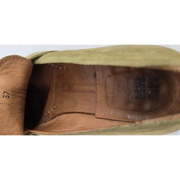 Moma Nottingham Penny Loafer Olive Green Suede Womens 6.5. Handmade in Italy