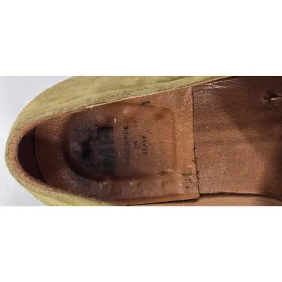 Moma Nottingham Penny Loafer Olive Green Suede Womens 6.5. Handmade in Italy
