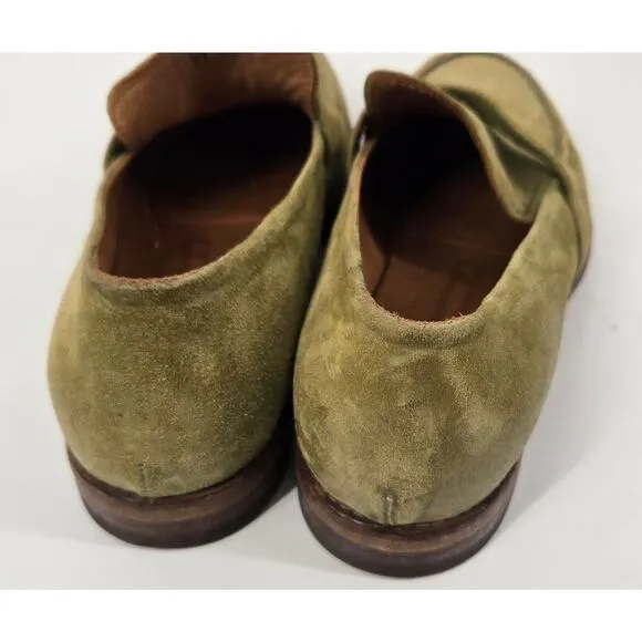 Moma Nottingham Penny Loafer Olive Green Suede Womens 6.5. Handmade in Italy