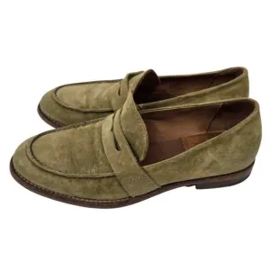 Moma Nottingham Penny Loafer Olive Green Suede Womens 6.5. Handmade in Italy