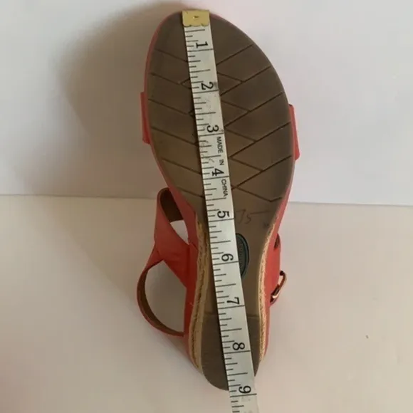 𝅺Montana tangerine orange leather sling back adjustable strap wedge espadrilles