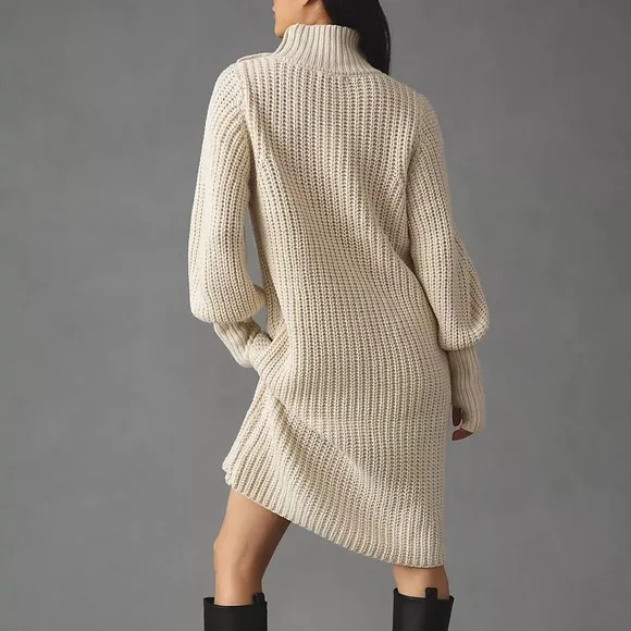 Moon River Sweater Dress Button Detail Turtleneck Cream Color NWOT