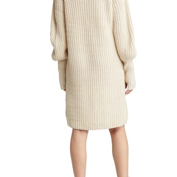 Moon River Sweater Dress Button Detail Turtleneck Cream Color NWOT