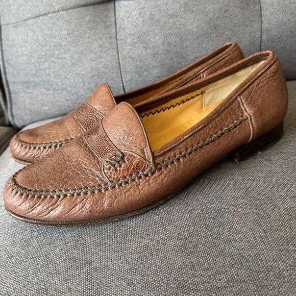 MORESCHI Brown Loafers Slip-On Classic Shoes Sz 11 US 44 EU Made in Italy Preppy