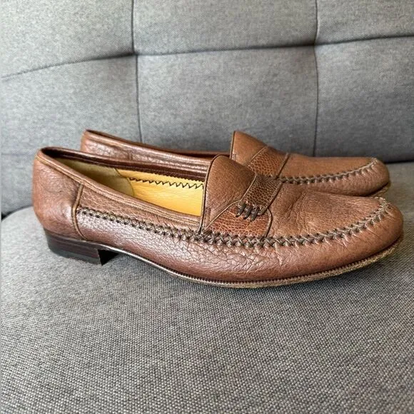 MORESCHI Brown Loafers Slip-On Classic Shoes Sz 11 US 44 EU Made in Italy Preppy