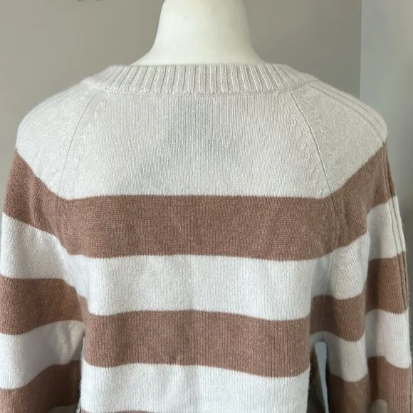 NAADAM Dip Dye Striped Raglan V Neck Frost Gray Mocha Cashmere Wool Sz S NEW
