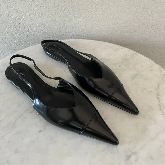 Never Worn ANINE BING Black Elena Slingback Ballerina Flats Size 39