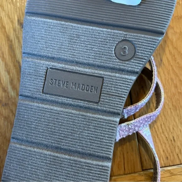 New 2 Pairs Steve Madden Rhinestone Strappy Flat Sandals Girls Sz 3 Pink &amp; Tan