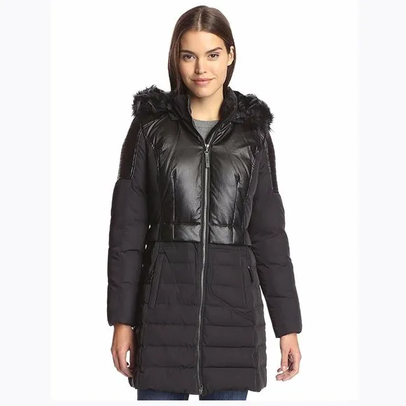 New 7 for All Mankind Down Puffer Coat - Faux-Fur Trim Size XL
