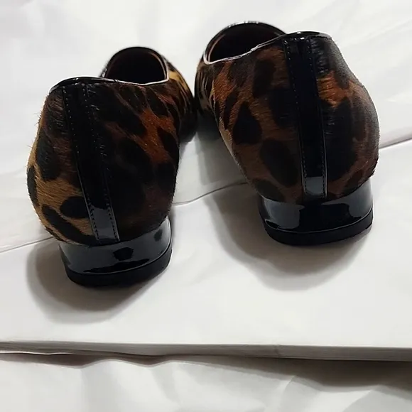 New Aquatalia Penina Calf Hair &amp; Patent Leather Flats Pointed Toe Black Leopard