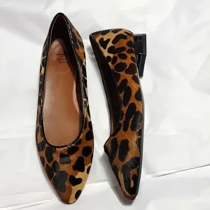 New Aquatalia Penina Calf Hair &amp; Patent Leather Flats Pointed Toe Black Leopard