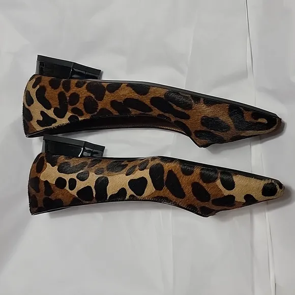 New Aquatalia Penina Calf Hair &amp; Patent Leather Flats Pointed Toe Black Leopard