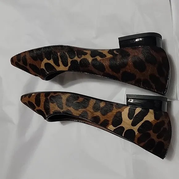 New Aquatalia Penina Calf Hair &amp; Patent Leather Flats Pointed Toe Black Leopard