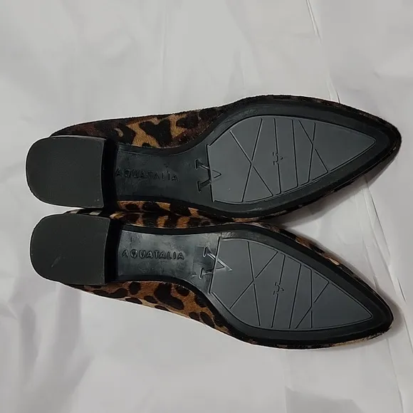 New Aquatalia Penina Calf Hair &amp; Patent Leather Flats Pointed Toe Black Leopard