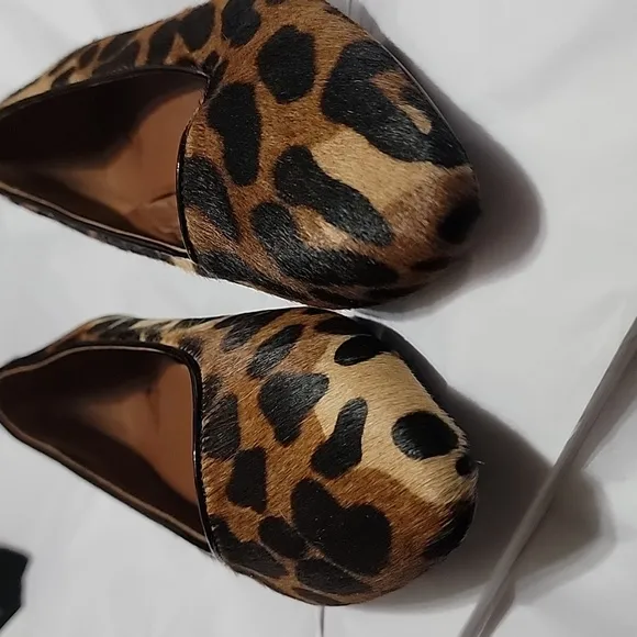 New Aquatalia Penina Calf Hair &amp; Patent Leather Flats Pointed Toe Black Leopard