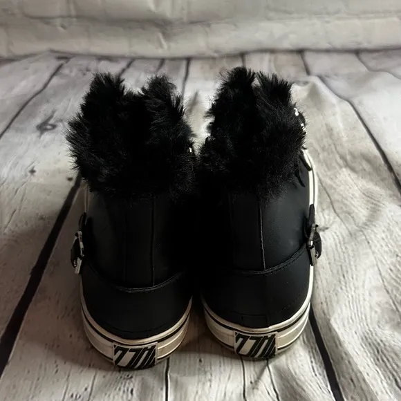 New Ash Valko Leather High-Top Sneakers with Faux Fur Size 38