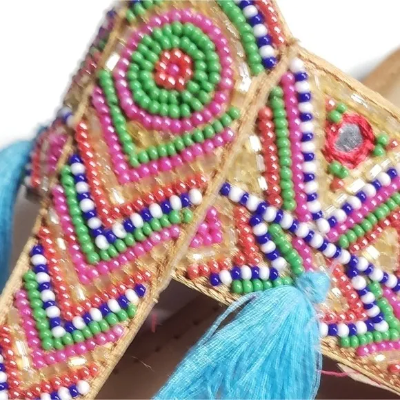 NEW! CHINESE LAUNDRY Bohemian Tassel Paradiso Beaded Flat Sandals 8.