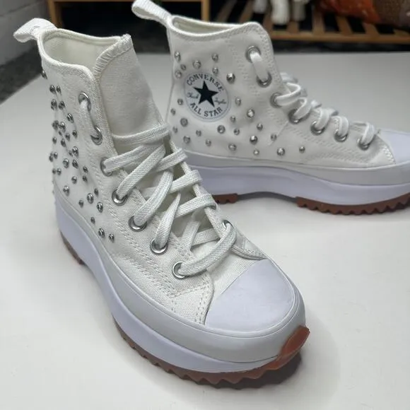 NEW Converse Run Star Hike Platform Gem Bling White Sneakers