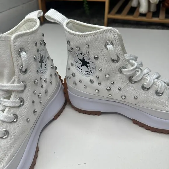 NEW Converse Run Star Hike Platform Gem Bling White Sneakers