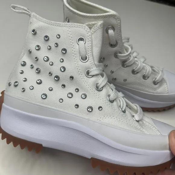 NEW Converse Run Star Hike Platform Gem Bling White Sneakers