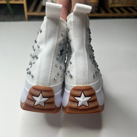 NEW Converse Run Star Hike Platform Gem Bling White Sneakers