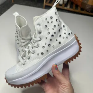 NEW Converse Run Star Hike Platform Gem Bling White Sneakers