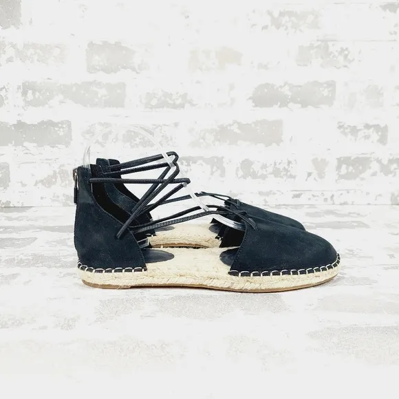NEW Eileen Fisher Black Leather Lace Up Espadrilles B247