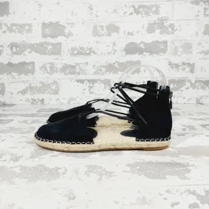 NEW Eileen Fisher Black Leather Lace Up Espadrilles B247