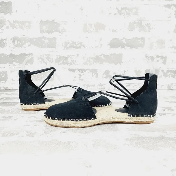 NEW Eileen Fisher Black Leather Lace Up Espadrilles B247