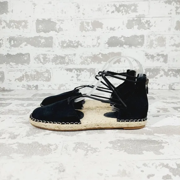 NEW Eileen Fisher Black Leather Lace Up Espadrilles B247