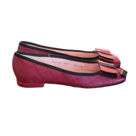 NEW Ferca 81 Burgundy and Black Italian Made Leather Ballet Flats Size 39