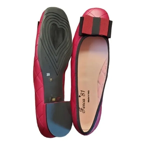 NEW Ferca 81 Burgundy and Black Italian Made Leather Ballet Flats Size 39
