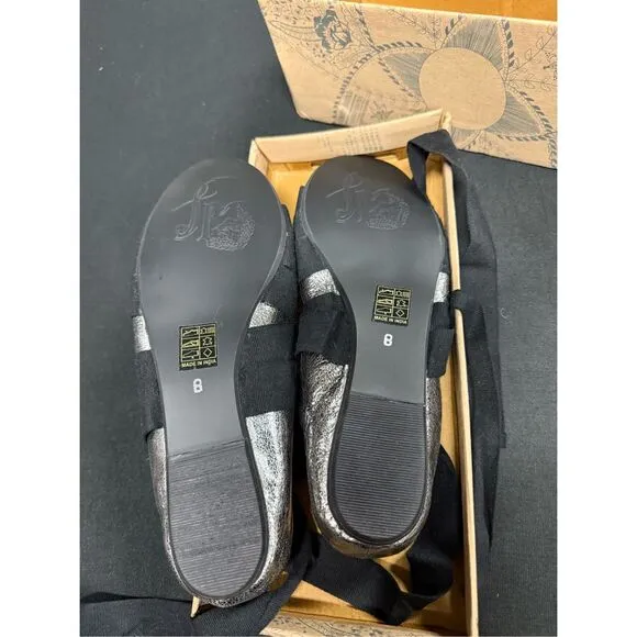 New Free People Cece Pewter Wrap Ballet Flats 8