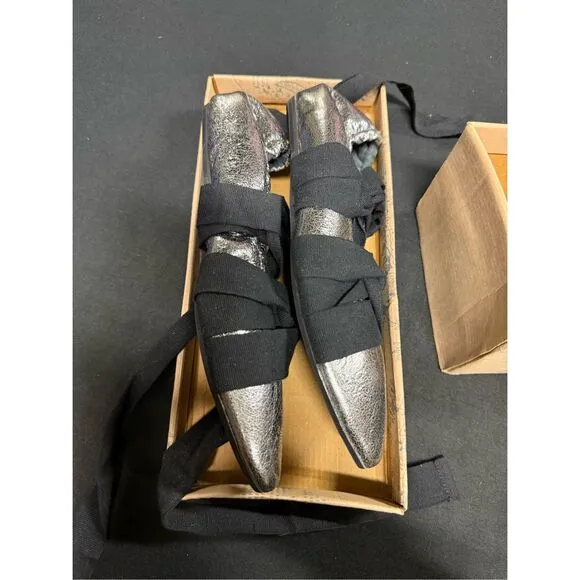 New Free People Cece Pewter Wrap Ballet Flats 8