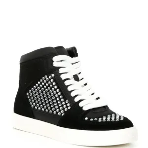 NEW Gianni Bini Evie Perforated Rhinestone High Top Sneakers in Black