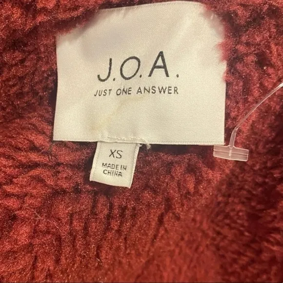 NEW J.O.A. x REVOLVE Red Patent Leather Belted Fleece Lined Jacket, Size XS