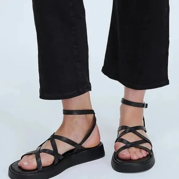 New Madewell The Sabina Flatform Sandal Sz 7 True Black Leather $118 NP287