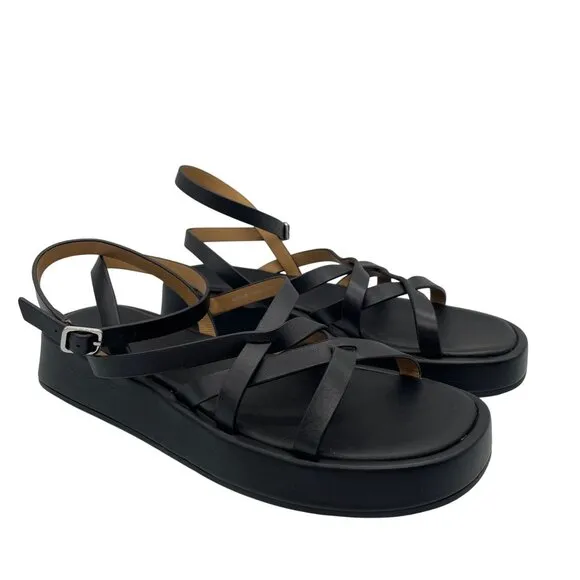 New Madewell The Sabina Flatform Sandal Sz 7 True Black Leather $118 NP287